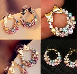 Fashion Imitation Rhinestone Bow Earrings E41 Vintage Jewelry-1