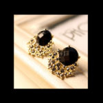 Fashion Vintage Black Stone Gem Crystal Stud Earring