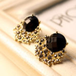 Fashion Vintage Black Stone Gem Crystal Stud Earring-1