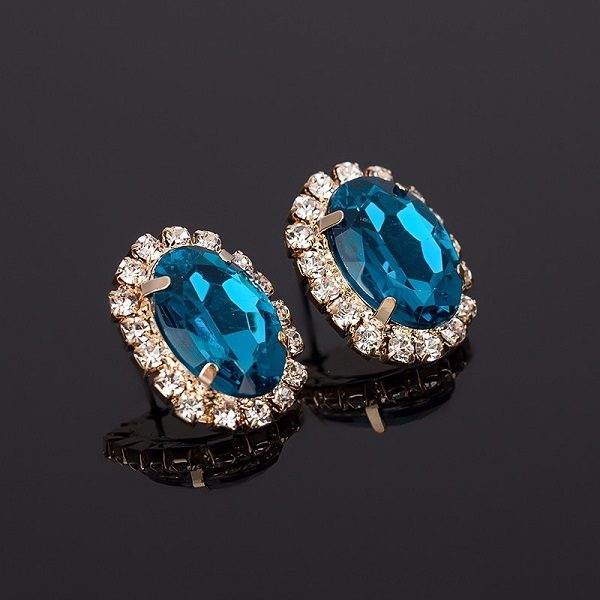 Crystal Gem Austrian Oval Shape Earrings Blue