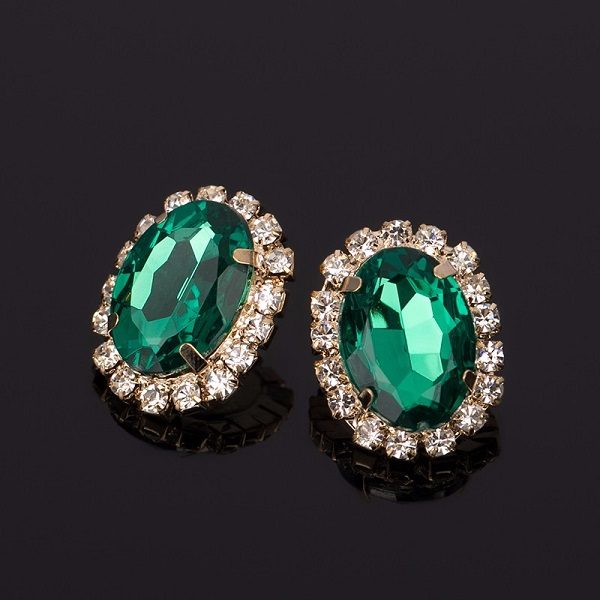 Crystal Gem Austrian Oval Shape Earrings Green