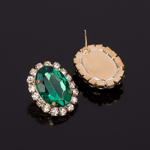 Crystal Gem Austrian Oval Shape Earrings Green-1